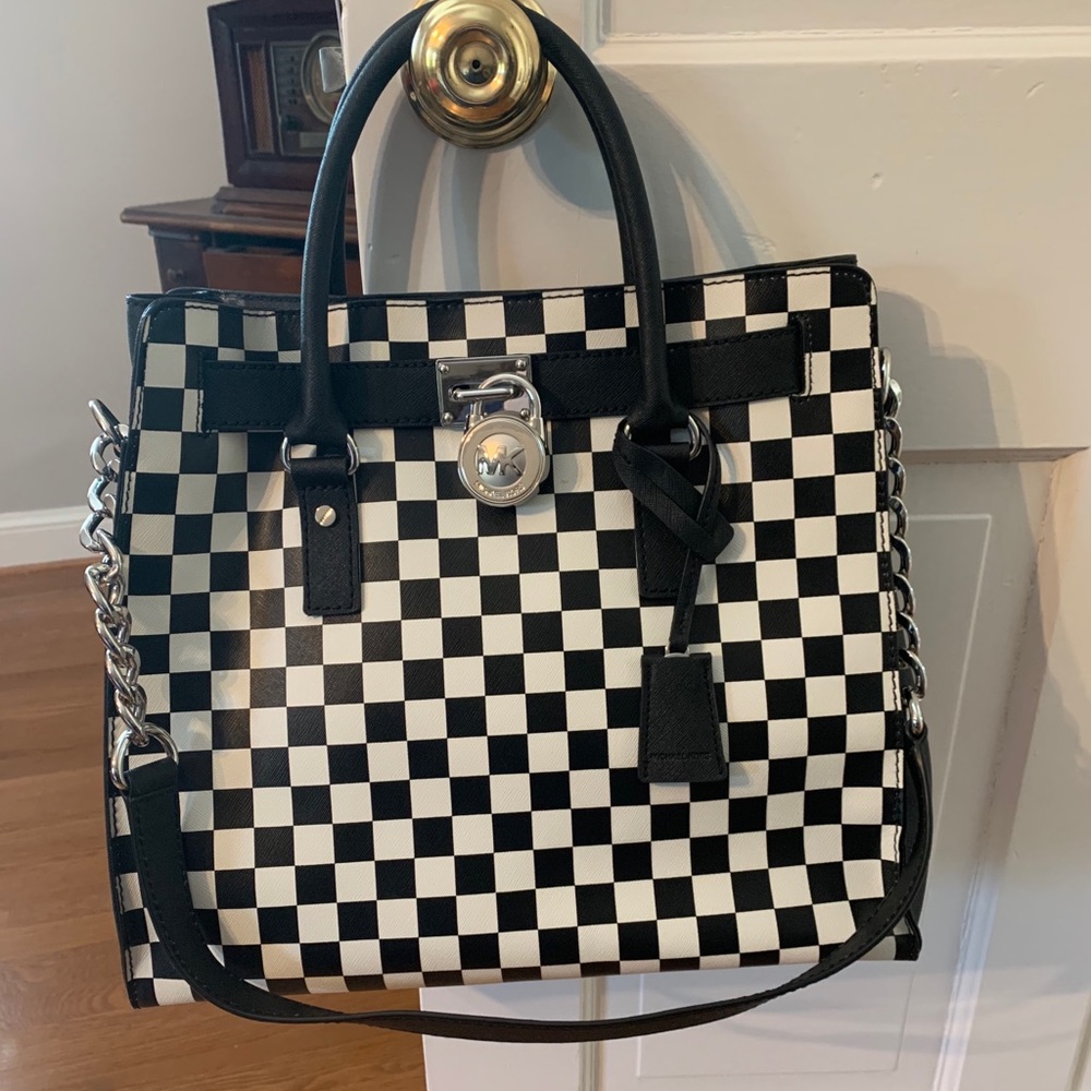 Michael Kors large black & white Hamilton bag